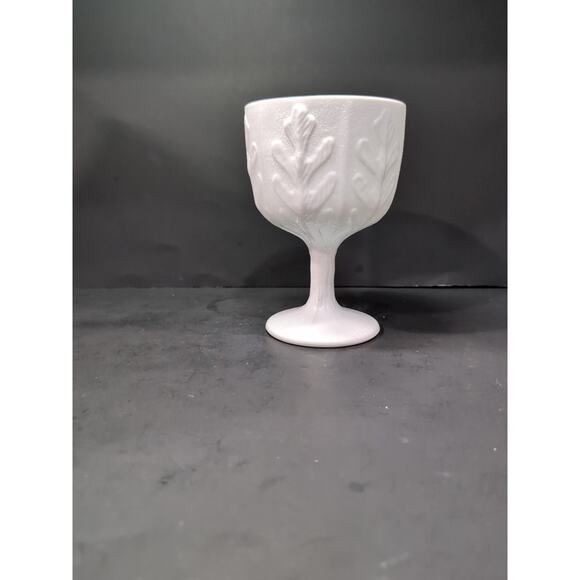FTD Oak Leaf Milk Glass Pedestal Planter, Vintage Vase, Compote, Decorative Dish - Picture 3 of 9